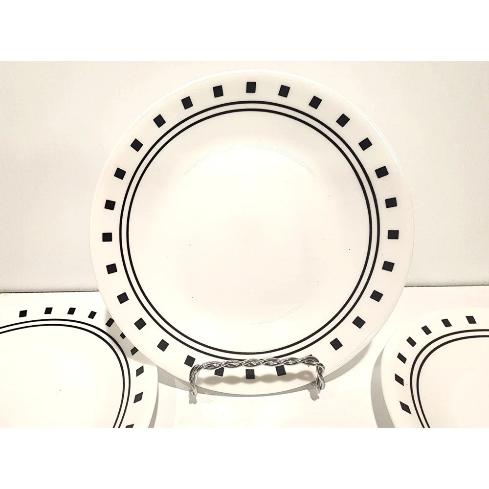 Corelle City Block Bread/Butter/Dessert Plates Black White Squares 6.75  (4)